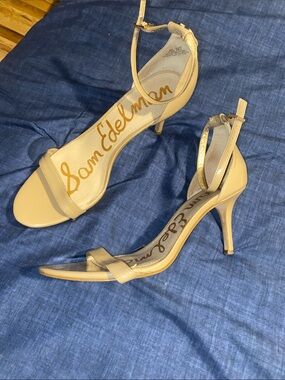 Sam Edelman Nude Ankle-Strap Stiletto Sandals
